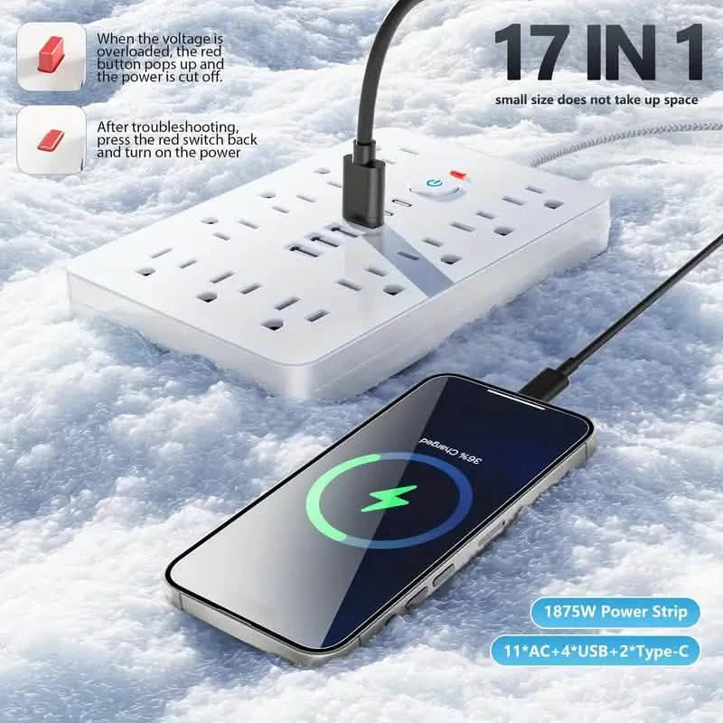 17-in-1 Surge Protector Extension Cord with USB Ports - Image 5