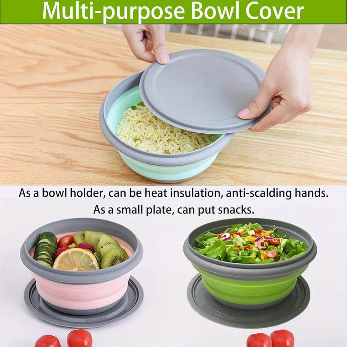Set of 3: Foldable Silicone Camping Bowls with Lids - Image 5