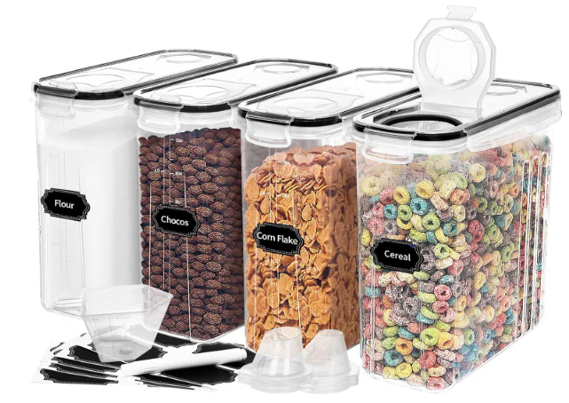 4-Piece Set: Airtight Cereal Storage Containers with Pour Spouts & Measuring Cup - Image 8