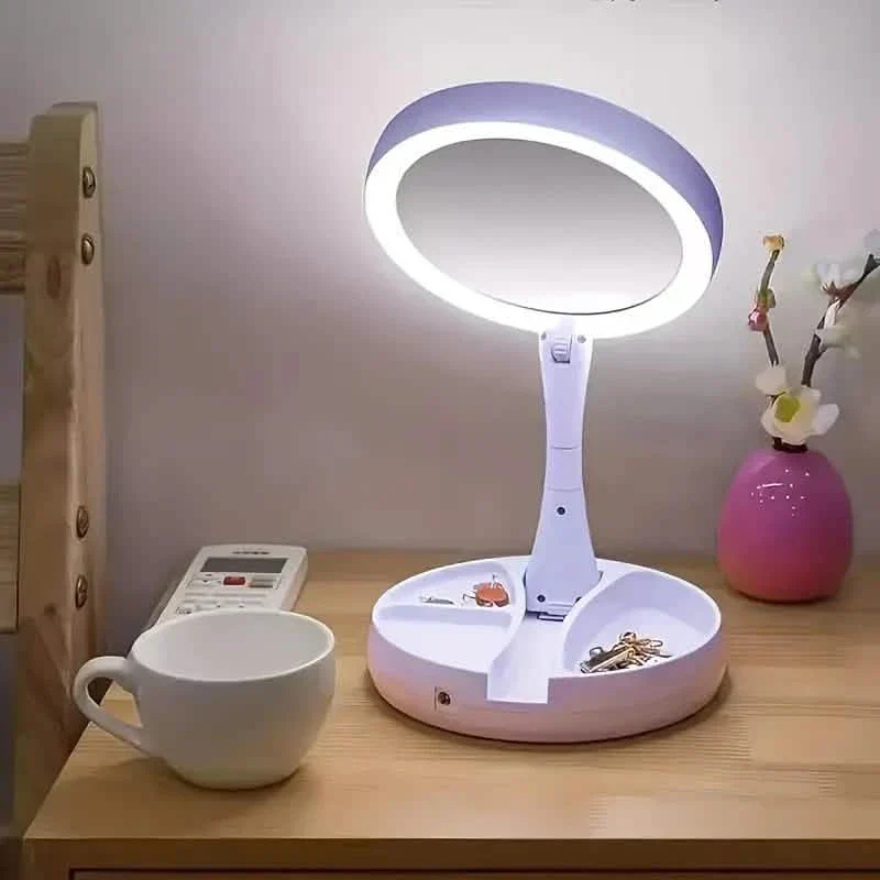 Foldable LED Vanity Mirror With Storage Box