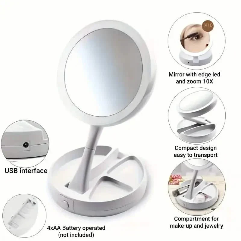 Foldable LED Vanity Mirror With Storage Box - Image 4