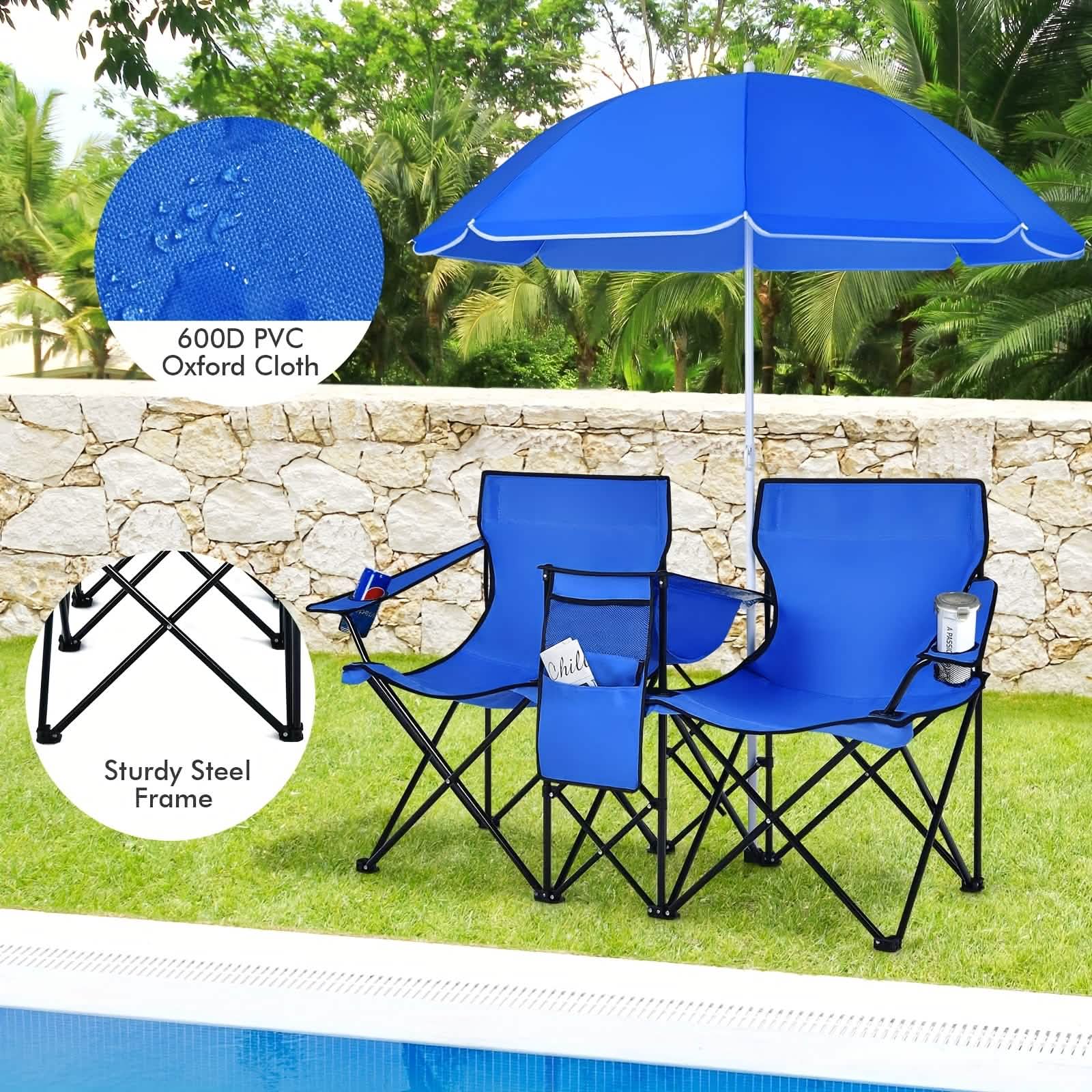 Folding Double Camping Chair with Umbrella - Image 4