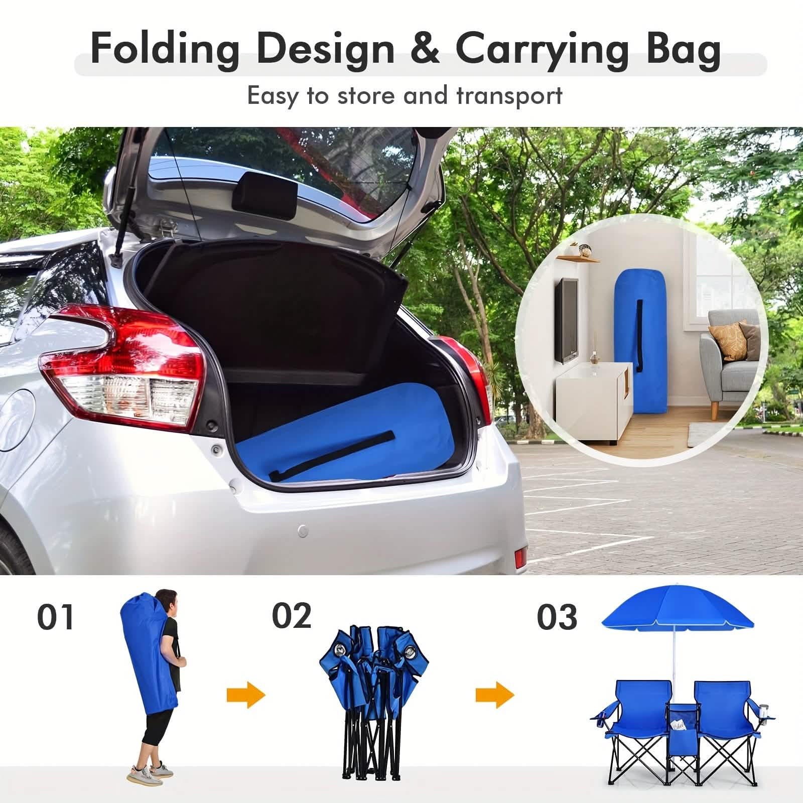 Folding Double Camping Chair with Umbrella - Image 5