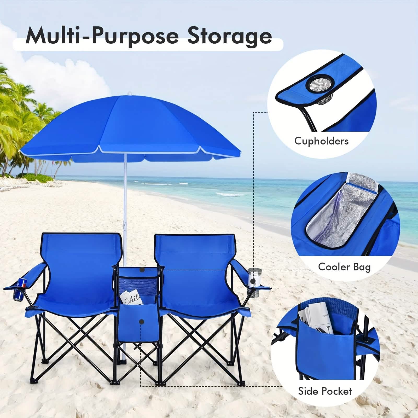 Folding Double Camping Chair with Umbrella - Image 6