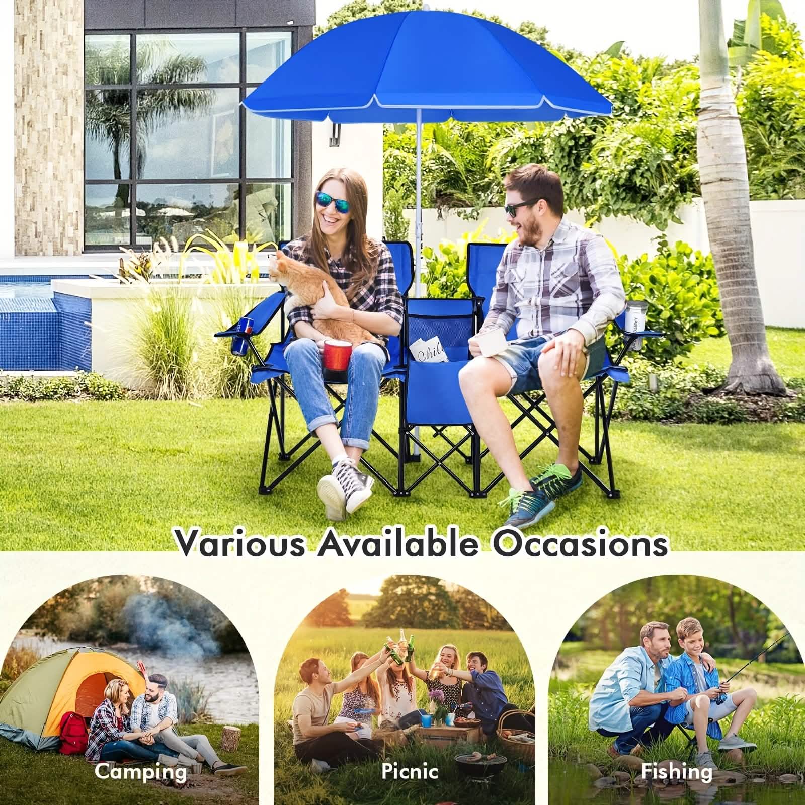 Folding Double Camping Chair with Umbrella - Image 7