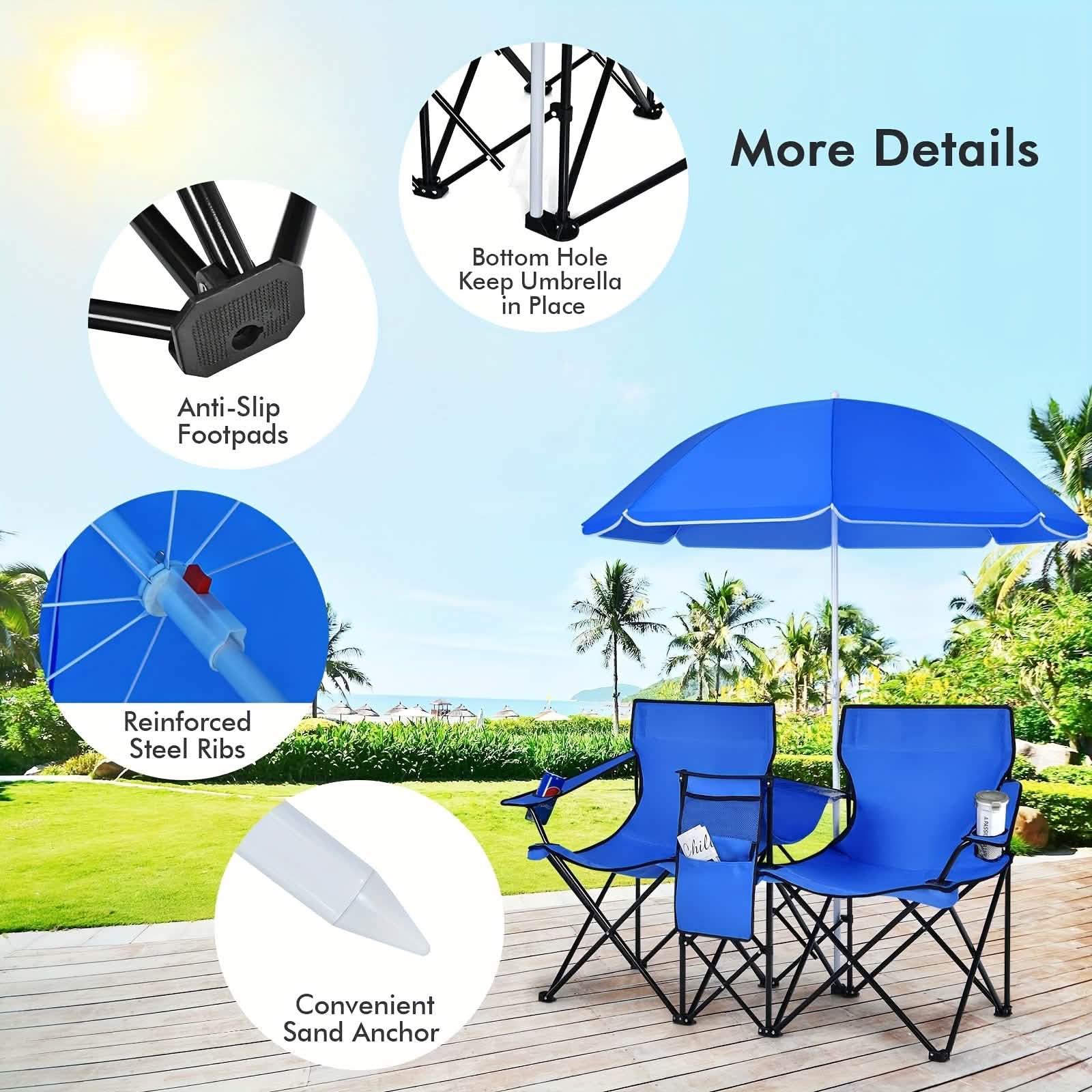 Folding Double Camping Chair with Umbrella - Image 8