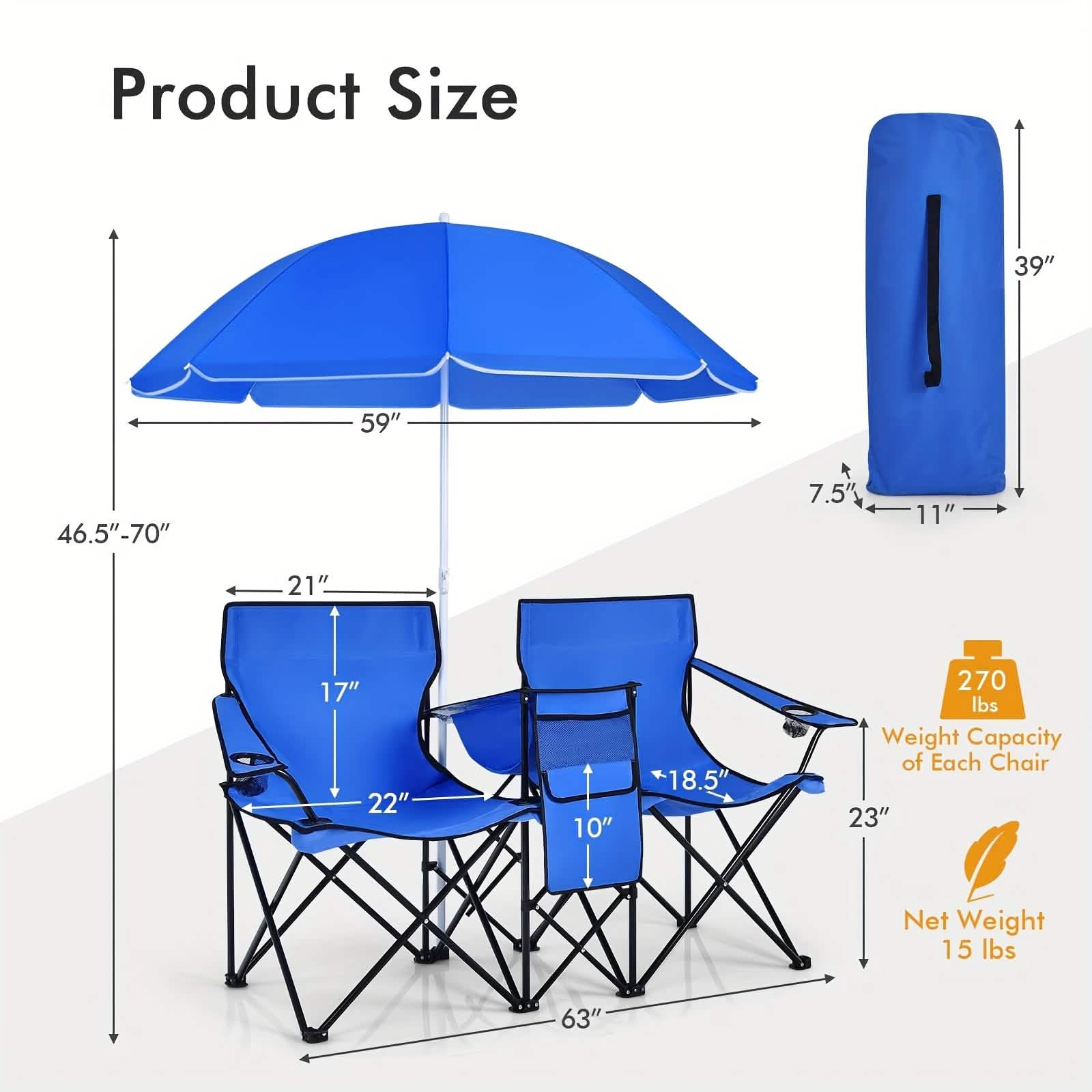 Folding Double Camping Chair with Umbrella - Image 9